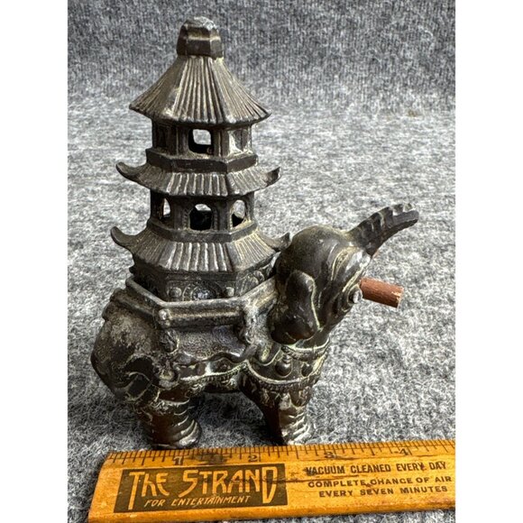 Vtg Elephant Figurine With Pagoda Holder/Lid 7in Tall Incense - Picture 6 of 7